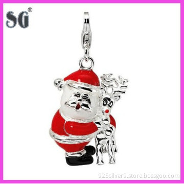 925 Sterling silver Kindly Santa and cute reindeer design with red white and black enamel